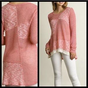 Beautiful high low...lace hem sweater